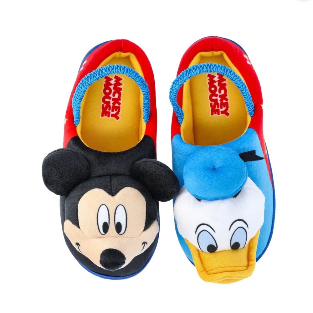 Mickie Mouse and Donald Duck Toddler Boys' 3D Character Slippers with Back Strap